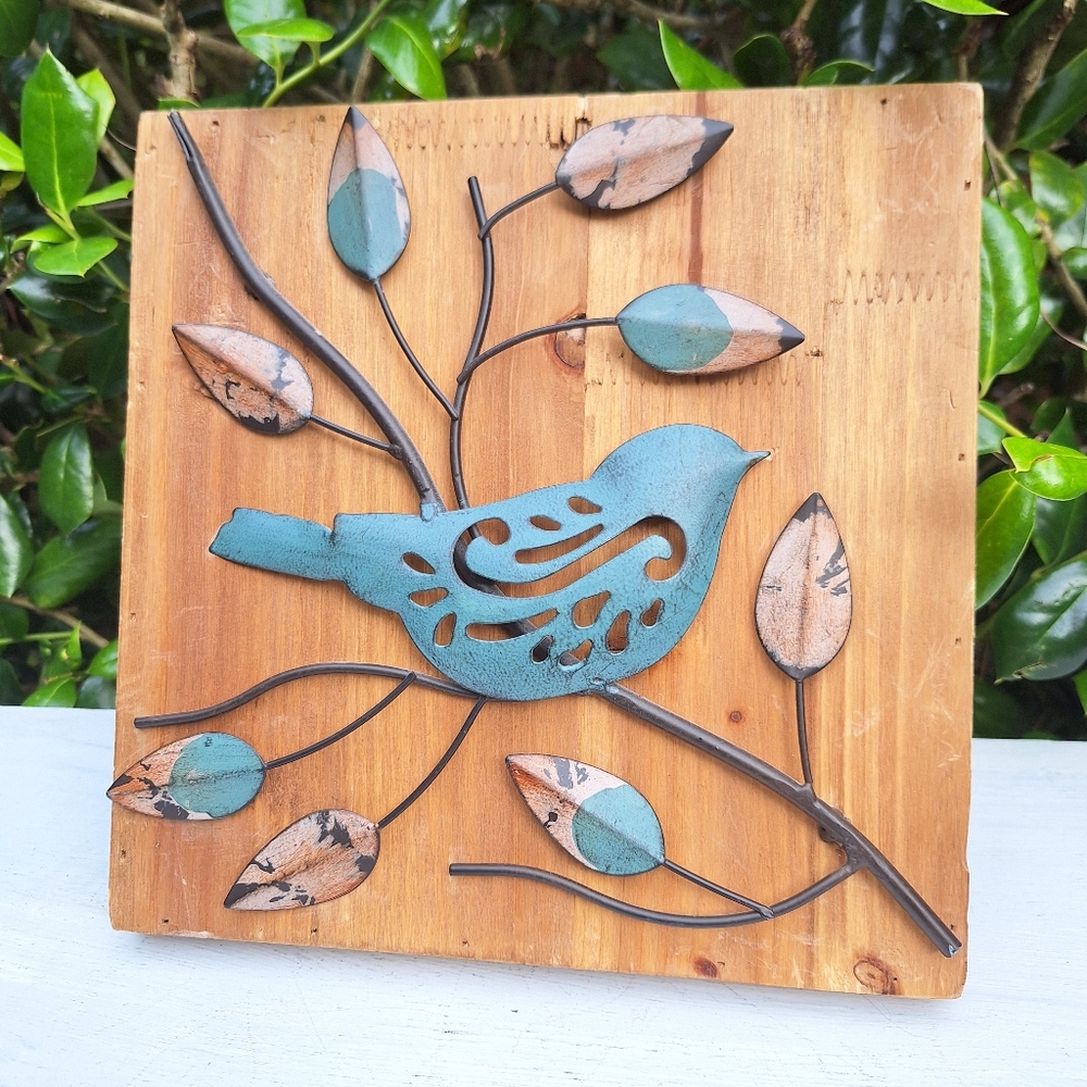Bird Wall Hanging Decor Art Metal Wood Pictures Unique Wire Textured 3d Designs - Picture 9 of 17